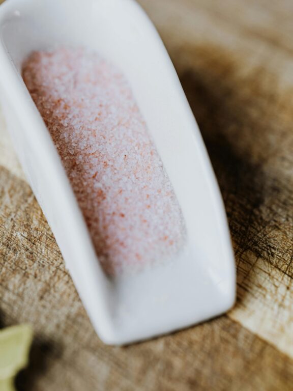 Pink Himalayan salt used for mineral-rich seasoning at Busy Bee Organics