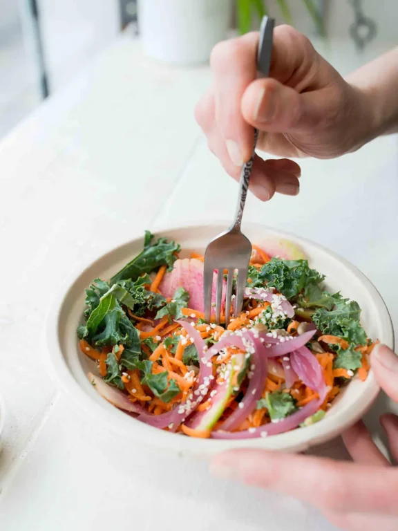Fresh organic gluten-free salad prepared at Busy Bee Organics Jersey City